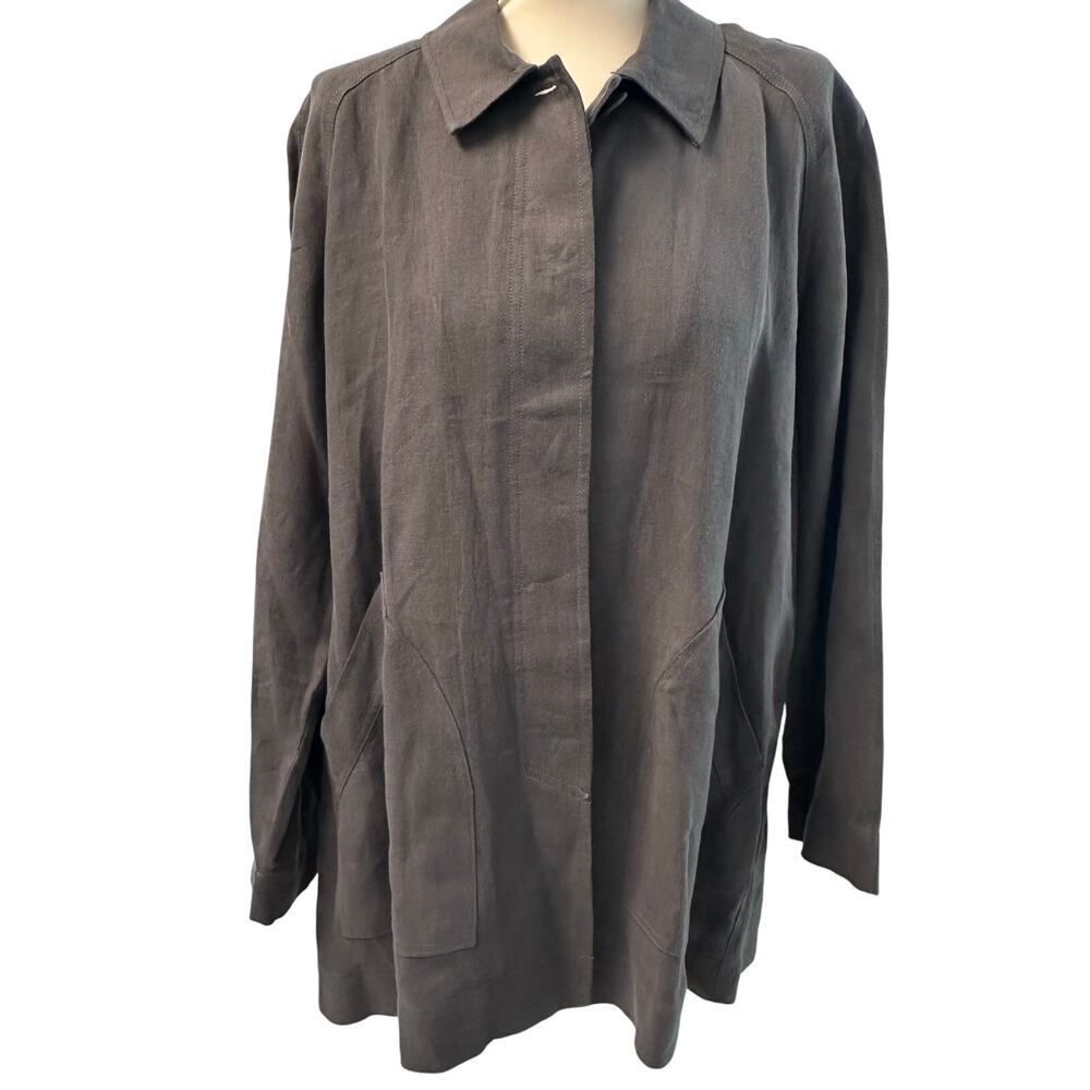 Eileen Fisher Gray Linen Jacket Coat Size M Lagenlook Everyday Staple Minimalist